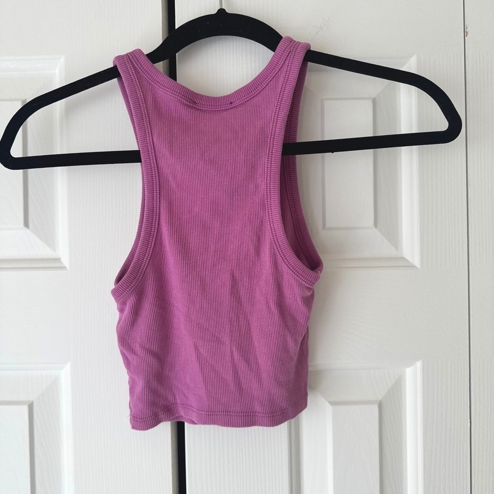 Zara Ribbed Halter Tank Top Purple Racerback Crop Top Small - Picture 2 of 3